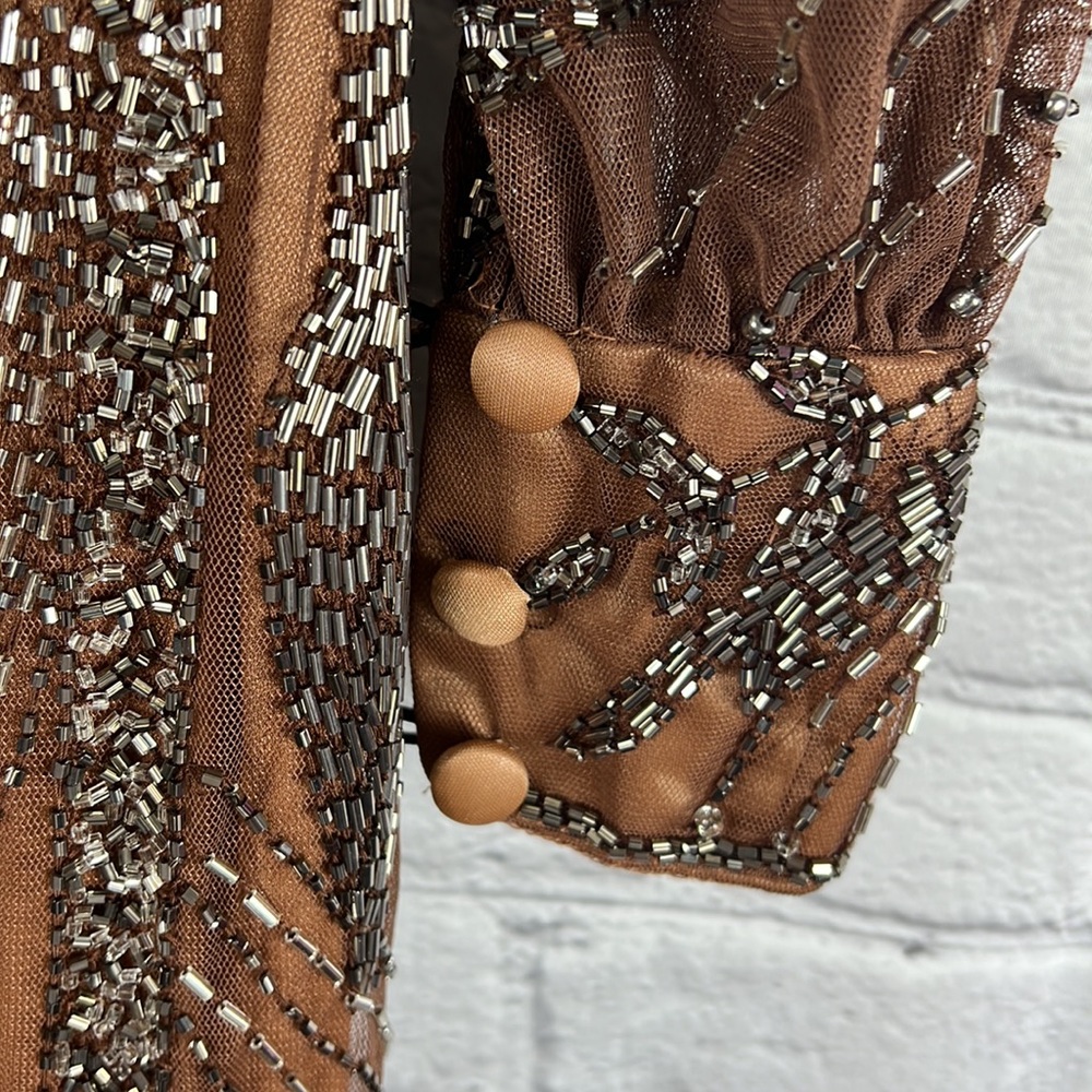 Mac Duggal Bronze Beaded Midi Dress - Picture 5 of 14